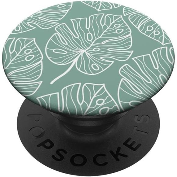 Monstera Leaves Large Botanical Plant Line art Sage Green PopSockets PopGrip - Picture 4 of 7
